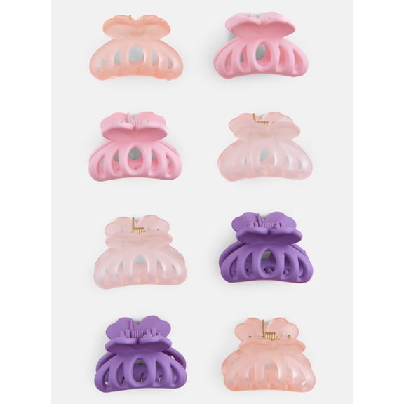 No Boundaries Mini Hair Claw Clips Set, 8-Pack, Women's, Pink Multi