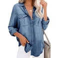 thumbnail image 2 of Long Sleeve Women Casual Button Denim Blouse With Pocket, 2 of 5