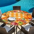 thumbnail image 6 of Orange Pumpkins Round Tablecloth, Fitted Table Cover with Elastic for 55"-60" Round Tables, Checkered Farmhouse Botanical Leaves Table Cloth Outdoor Indoor Dinning Party Waterproof Tablecloths, 6 of 7