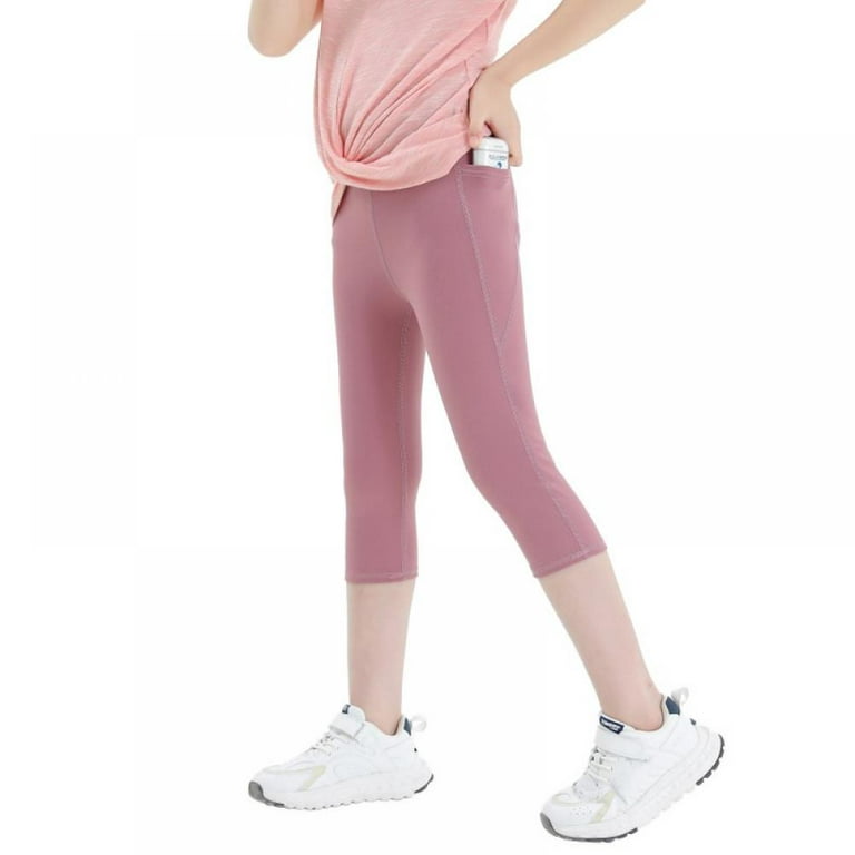 GYRATEDREAM Girls' Active Leggings - 2 Pack Below Knee Length Performance  Yoga Pants with Pocket (Little Girl/Big Girl) 4-13 Years