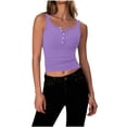 thumbnail image 3 of Pounoo Womens Summer Tank Tops Scoop Neck Henley Button Ribbed Knit Vests Slim Fit Sleeveless Shirts Casual Basic Solid Color Blouse Gift, 3 of 6