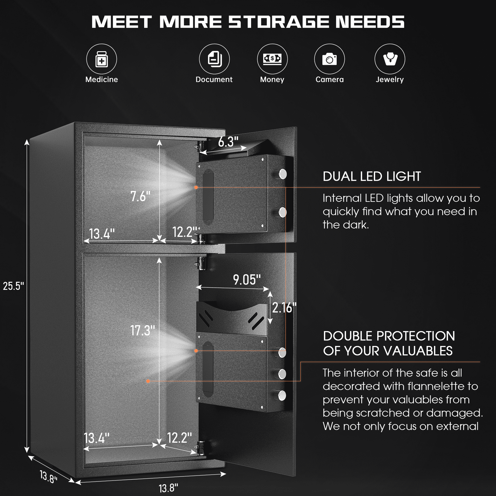 6.0 Cubic Feet Extra Large Fireproof & Waterproof Safe Box with Backlit Touch Keypad & Drop Slot, Durable Electronic Coin Safe for Home, Drop Safe with Fireproof Waterproof Bag