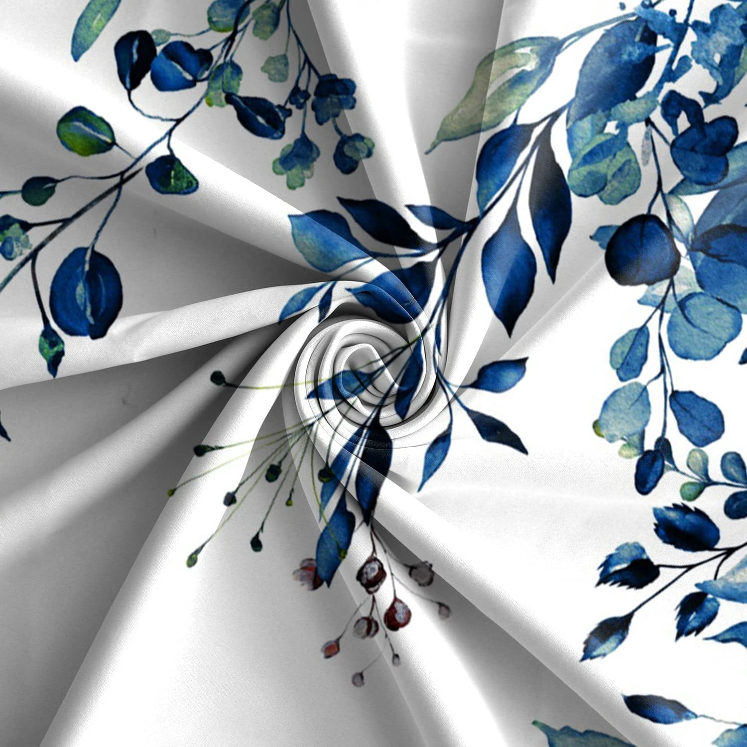 Extra Long Shower Curtains Blue Eucalyptus Shower Curtain, Watercolor Leaves on The Top Plant - Fabric Shower Curtain Set Natural Shower Curtain Bathroom Decor 72x84