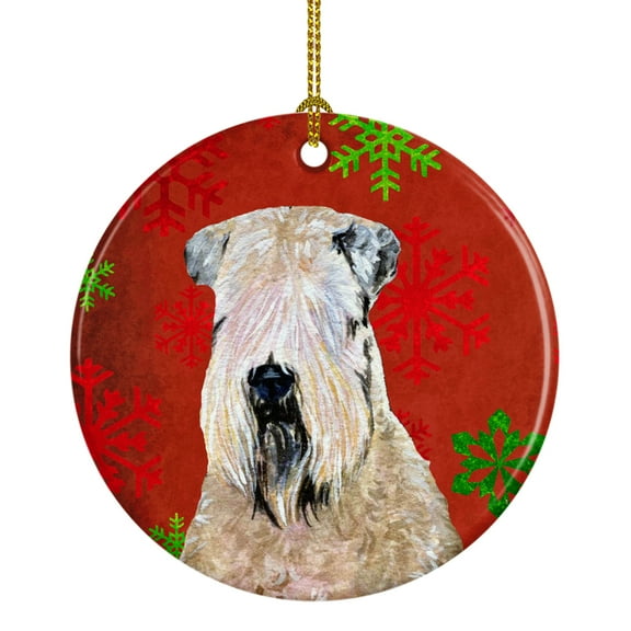 Carolines Treasures SS4700-CO1 Wheaten Terrier Soft Coated Red Snowflakes Holiday Christmas Ceramic Ornament, Multicolor