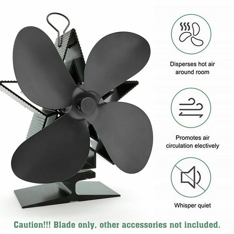 CHUANK 122°F Start Silent Heat Powered Wood Stove Fan 4 Blade Black Small  for Gas/Pellet/Wood/Log Burning Stoves + Thermometer 