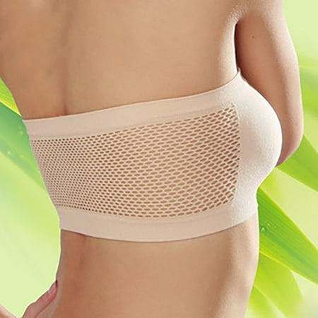 

QWERTYU Womens Bandeau Bralette Tube Top Seamless Bralettes Strapless Padded Bralette Beige one size