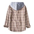 thumbnail image 4 of Camisas De Mezclilla Para Hombre Camisa informal con estampado a cuadros de otoño e invierno para hombre, blusa con cuello encapuchado de manga larga (Khaki, L), 4 of 7
