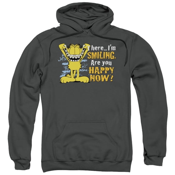 Garfield Smiling Adult Pullover Hoodie Sweatshirt Charcoal