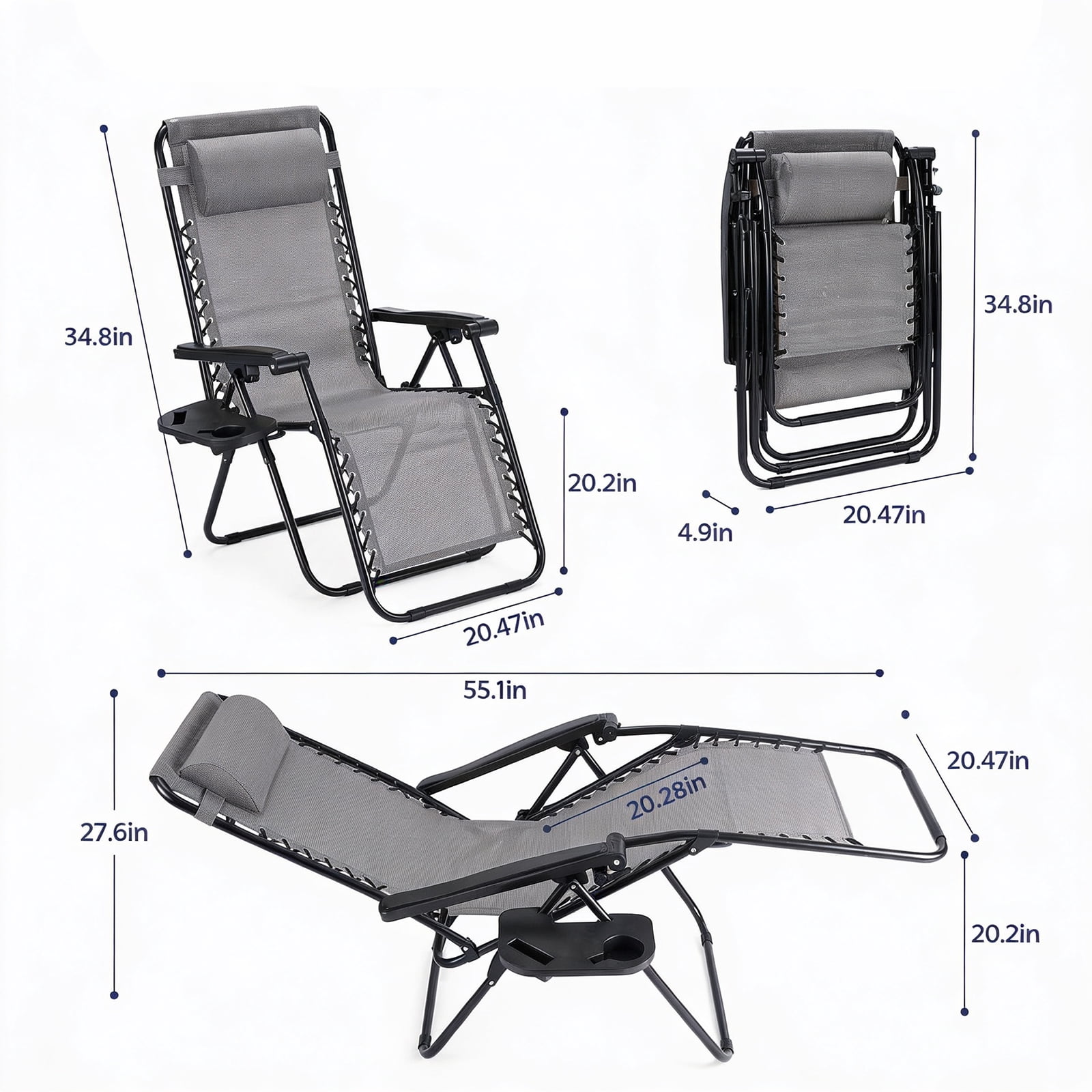 Alvantor 2-Pack Zero Gravity Lounge Chairs, Portable Recliner Beach Camping Patio Outdoor Folding Lounge Chair with Pillow & Cup Holder