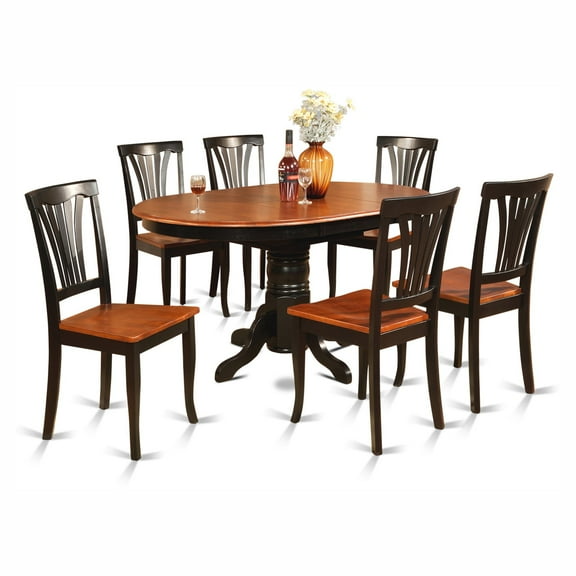 East West Furniture  7 Piece Kitchen Table Set- A Round Dining Room Table and 6 Dining Chairs, Black & Cherry (Seat Options) AVON7-BLK-W Black Finish,