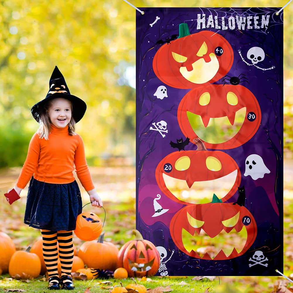 Halloween Toss Game with 4 Bean Bags,Dark Ghost and Pumpkin Bean Bag Party Games,Indoor and