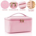 thumbnail image 3 of Bolsa De Cosméticos De Viaje De Gran Capacidad, Bolsa De Cosméticos Portátil De Cuero Resistente Al Agua, Neceser Multifuncional Para Mujer Con Asa. (blanquecino), 3 of 7