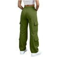 thumbnail image 3 of Aofany Cargo Pants Women Joggers Drawstring Elastic High Waist Wide Leg Hiking Pant Trousers Casual Pants With Pockets, 3 of 5