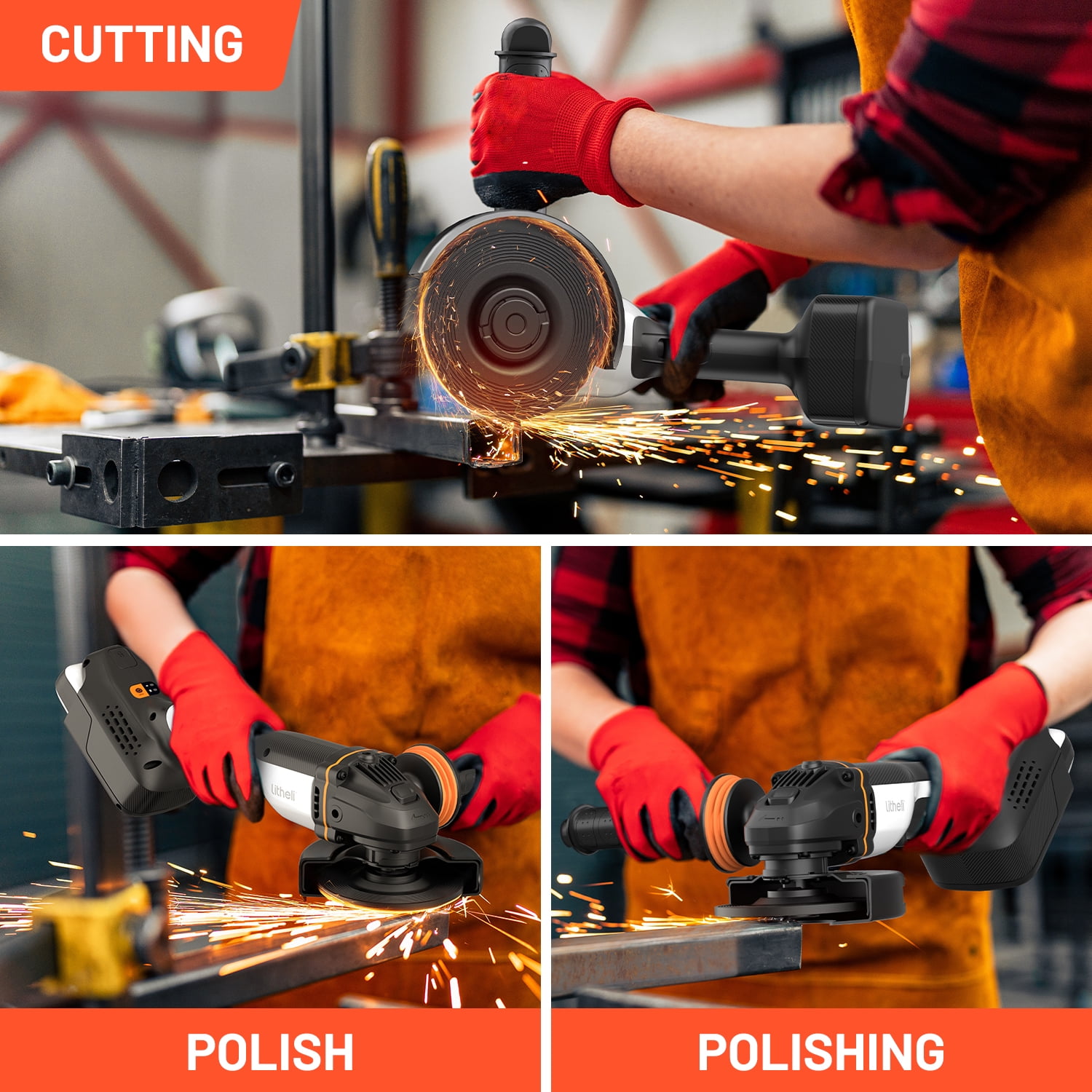 Litheli 20V Cordless Angle Grinder, 4.9″ Grinders Power Tools, Battery Cut-Off Tool, with 8500RPM Brushless Motor and 4.0 Ah Battery