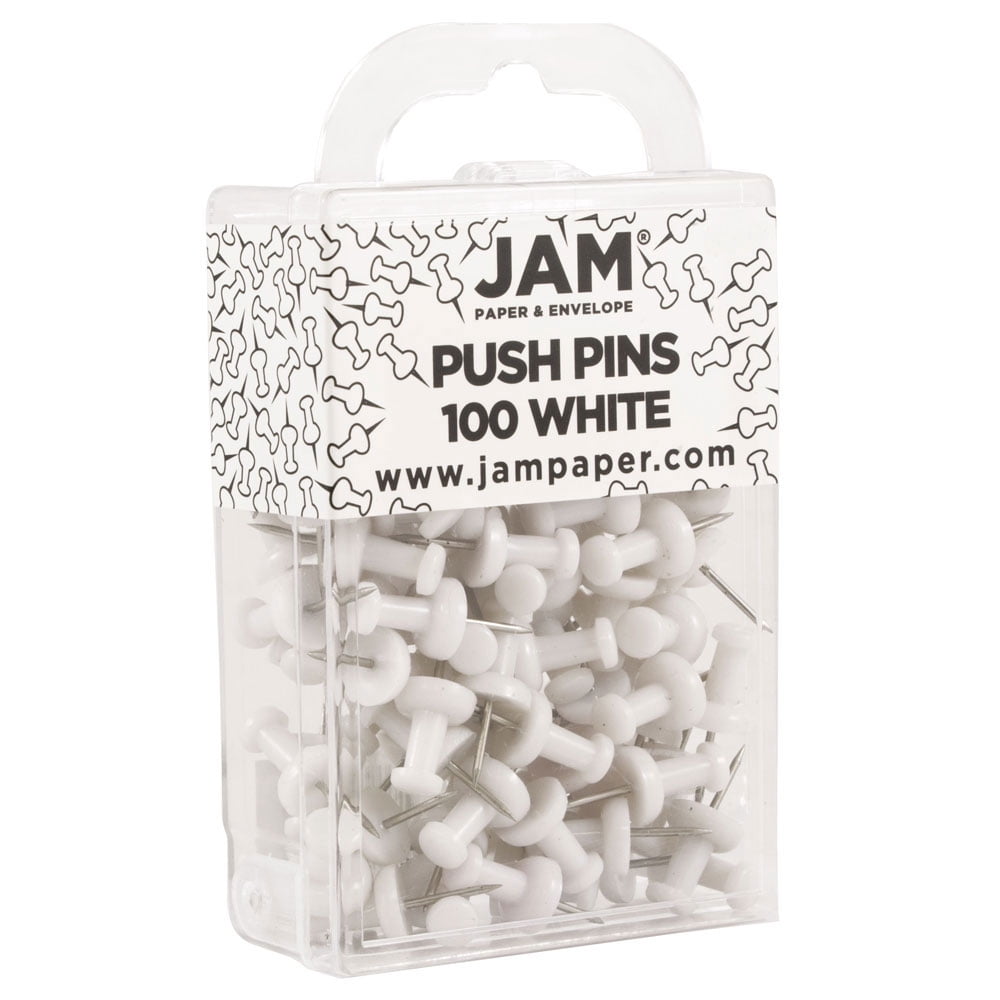 JAM Paper Push Pins, White, 2 Packs of 100