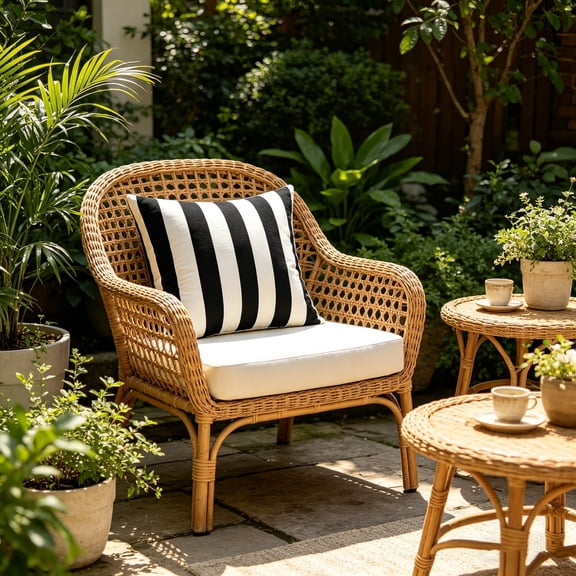 Yardvibe Square Patio Pillowcase, 17.72" x 17.72" Black & White Stripe Outdoor Decorative Throw Pillow Cover for Home, Sofa, Bench and Patio Furniture