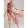thumbnail image 2 of MSemis Women's Lyrical Dance Costume Rhinestone Long Mesh Modern Dress Light Brown M, 2 of 6