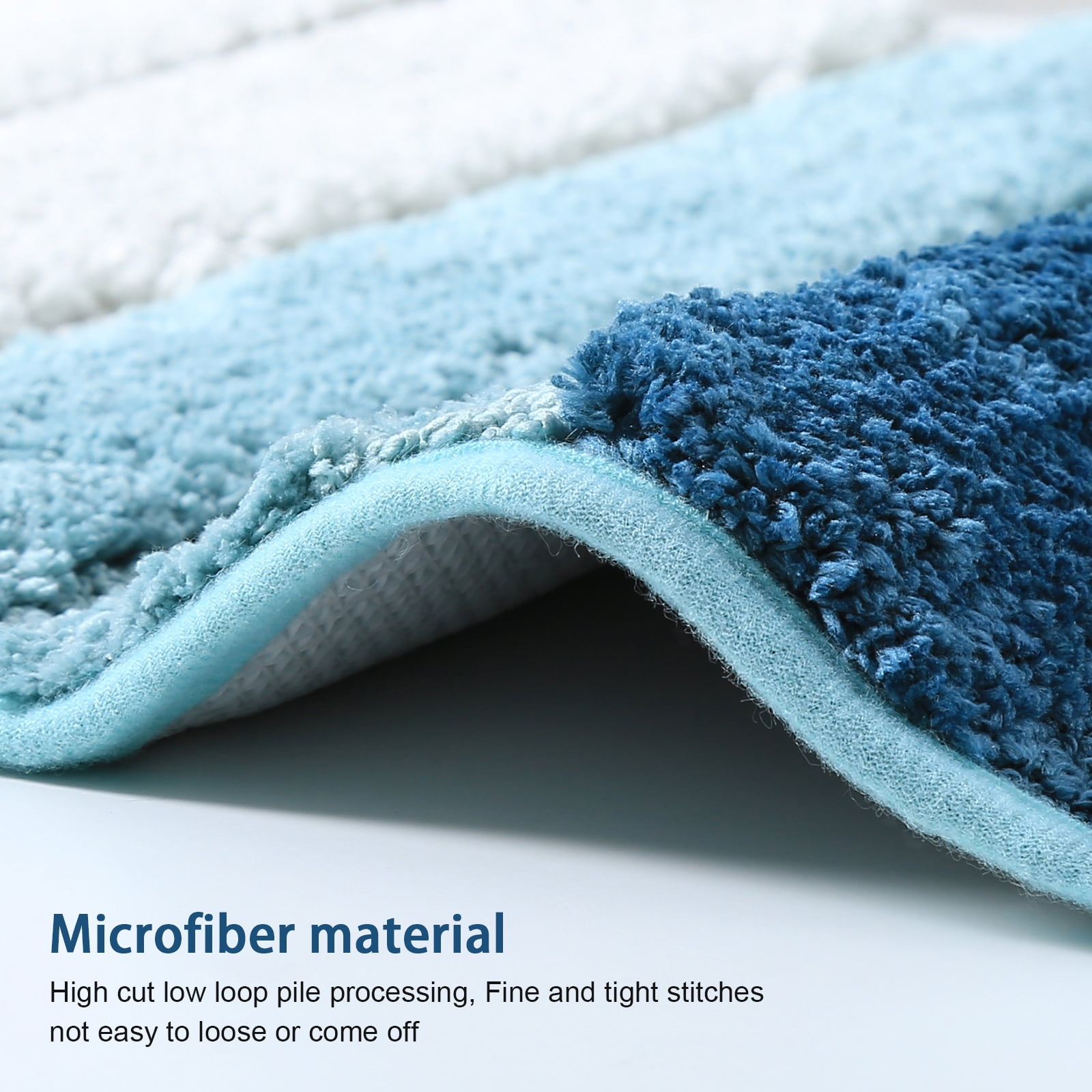 Striped Bathroom Rug Gradient Bath Mat Non-Slip Door Mats Soft Shaggy Thick Bath Rugs Absorbent machine washable Floor Mats for Bath Room, Toilet, Bedroom, Kitchen，20''x 32''，Blue