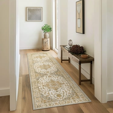 KUETH 2'x7' Area Rugs for Living Room, Non Slip Machine Washable Vintage Indoor Rug, Ultra Thin Chenille Print Rug for Bedroom Dining Room Home Office
