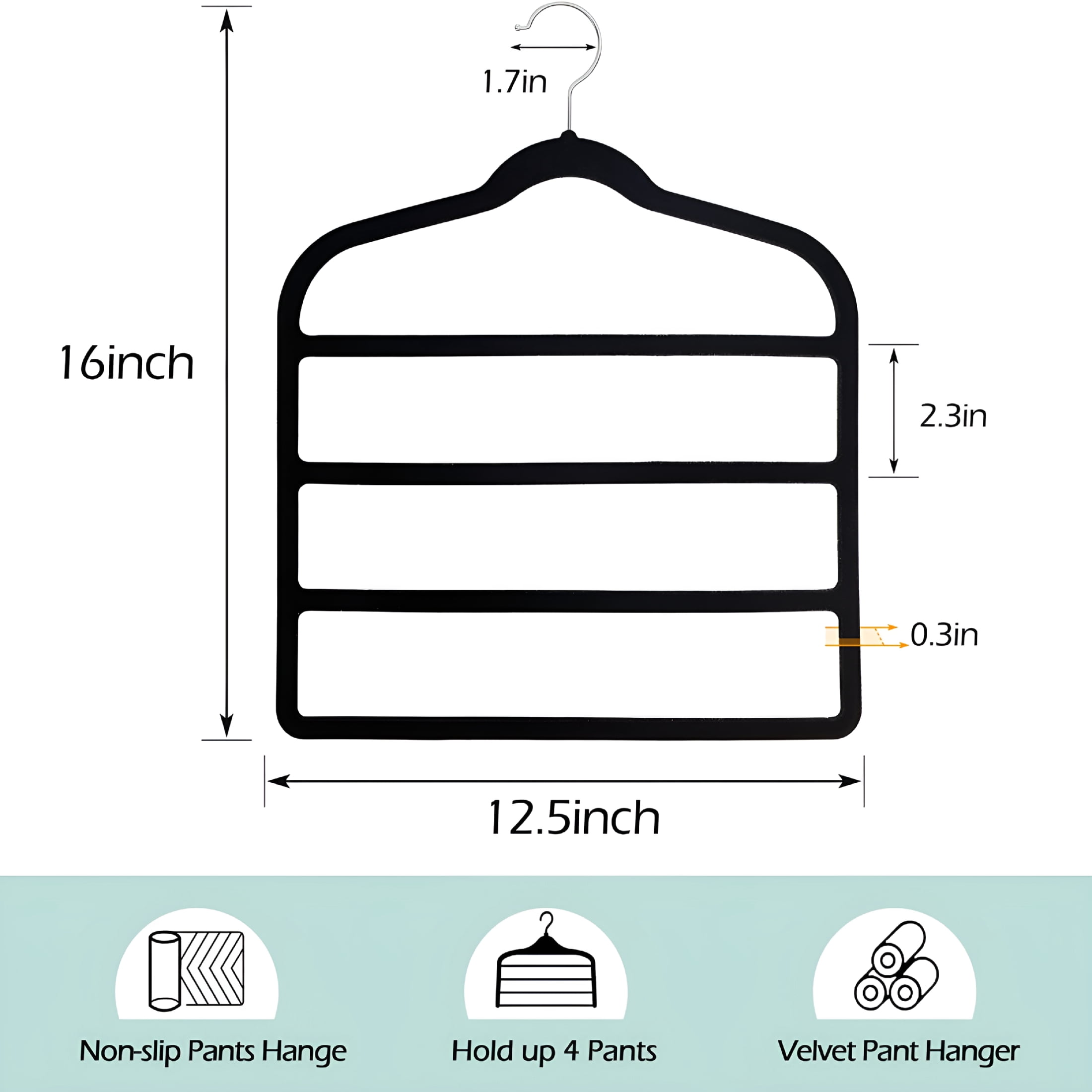 ACDANC Velvet Hangers,Non-Slip Black Velvet Pants Hangers,Black Hangers Velvet,5 Pack