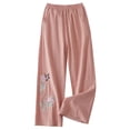 thumbnail image 4 of Palazzo Pants for Women Spring Summer Cotton Linen Floral Embroidery Elastic Waist Wide Leg Flowy Beach Pants with Pockets, 4 of 4