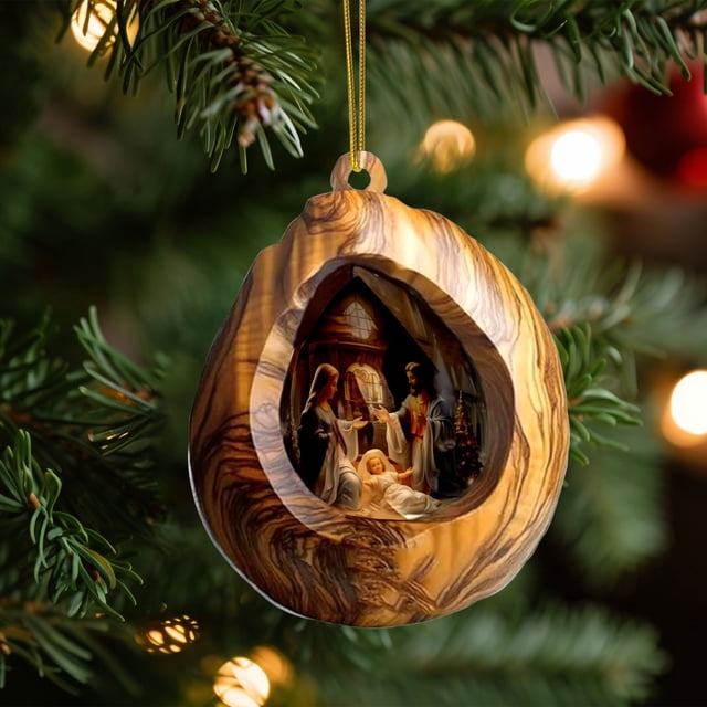 Adornos navideños - Colgante navideño acrílico redondo, adornos religiosos colgantes para árbol de Navidad, decoraciones navideñas para el hogar, decoración navideña, adorno festivo