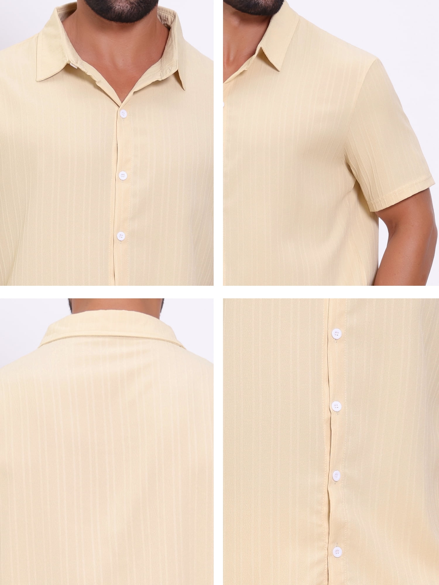 DARING DIVA Men's 2 Pieces Beach Shirt & Shorts Striped Textured Outfits L Beige