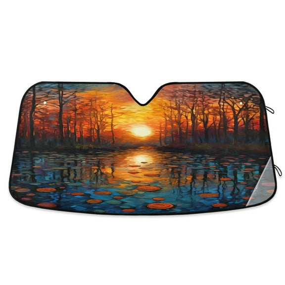 Forest River Cobblestone Car Windshield Sun Shade Foldable Car Front Window Visor Heat and UV Protection 53x23.5