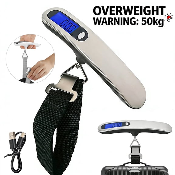 YMWVH Digital Luggage Travel Scale - 50kg Overweight Warning, Portable Handheld with Hook & Backlit LCD Display for Suitcase Baggage
