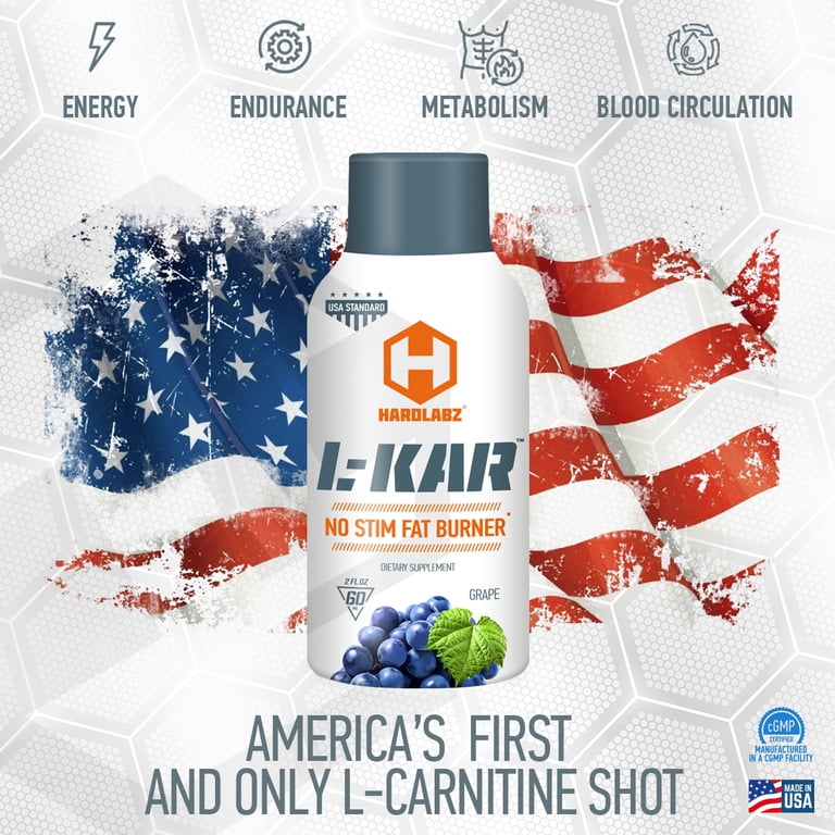 HARDLABZ L-KAR Preworkout - 3500mg L-Carnitine, Fat Burner, Grape, Zero  Sugar, 2oz - 12 Pack