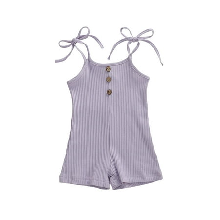 

Emmababy Toddler Baby Girl Summer Outfits Solid Color Strap Sleeveless Romper
