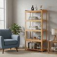 thumbnail image 3 of Magshion Modern 55" 4-Tier Transparent Display Cabinet with Acrylic Flip Door, Floor Standing Showcase Bookshelf, Curio Cabinet Collection Display Case for Living Room Bedroom Home Office, Natural, 3 of 8