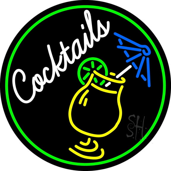 Cocktail And Martini Umbrella Cup Bar LED Neon Sign 18 x 18 - inches, Clear Edge Cut Acrylic Backing, with Dimmer - Bright and Premium built indoor LED Neon Sign for Bar decor.
