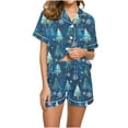 thumbnail image 5 of asdoklhq Bamboo Pajamas for Women Christmas Printed Short Sleeved V-neck Satin Shirt Pajama Set Blue 2X, 5 of 8