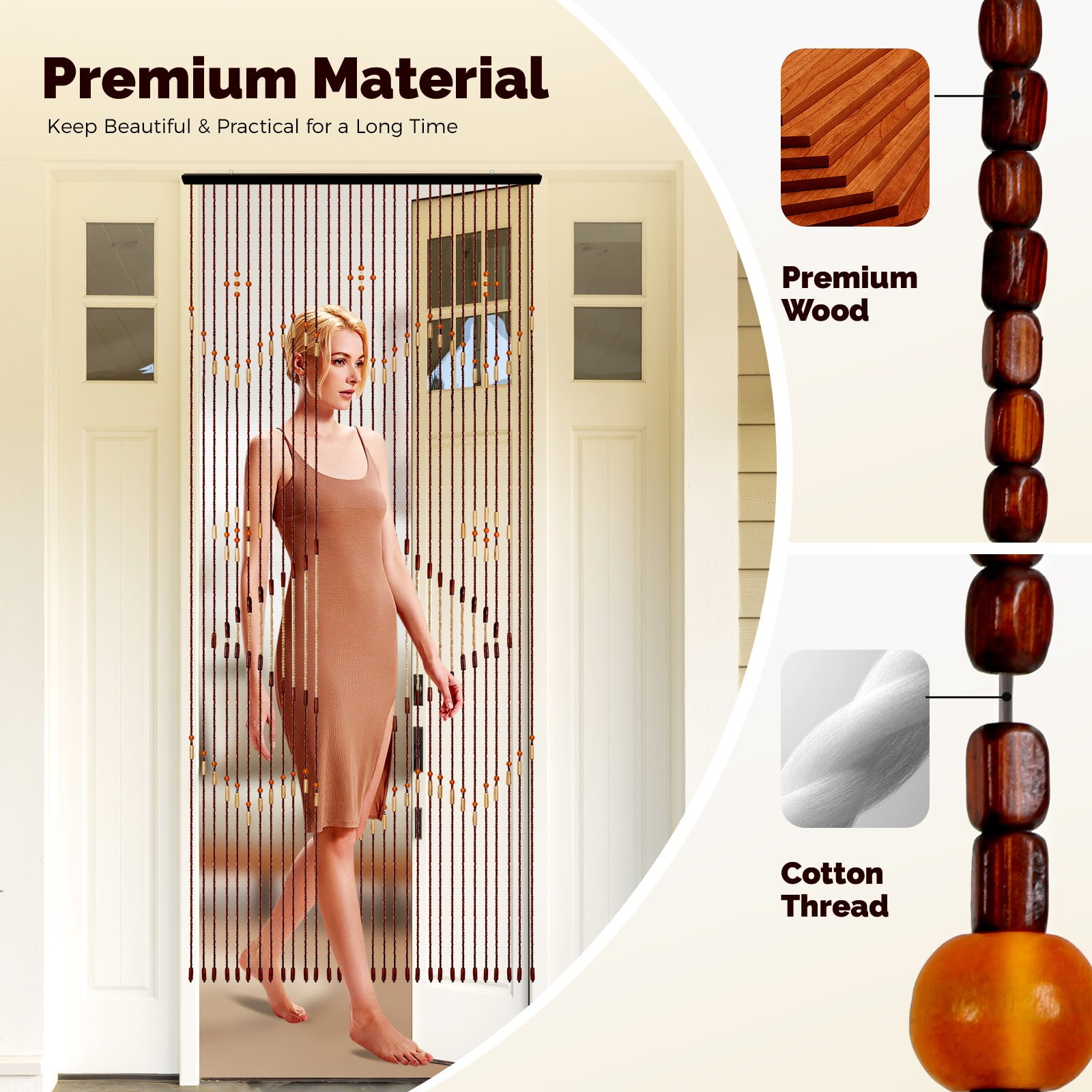 Miumaeov 31 Line Wood Bead String Door Curtain Doorway Blind Screen Room Divider 208*90cm