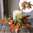 thumbnail image 4 of Kaireo Halloween Table Centerpiece Candle Holder with Pumpkin Design and Artificial Floral Ring, LED Candle Included for Spooky Fall Dinner Decor – Orange and White, 2 Count, 4 of 5