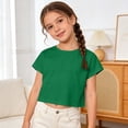 thumbnail image 4 of Tfken Summer Girls Tshirts Solid Color Short Sleeve Crew Neck Tops Casual Daily Wear Children Soft T-Shirts Green Size 5-6 Years, 4 of 4