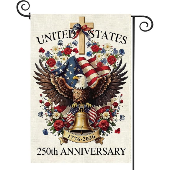 250 Years USA Garden Flag, 250th Anniversary Patriotic Banner Small Yard Flag for Porch Patio Holiday Outdoor Outside 1776-2026 Commemorative Decor, 12x18 Inch Double Sided