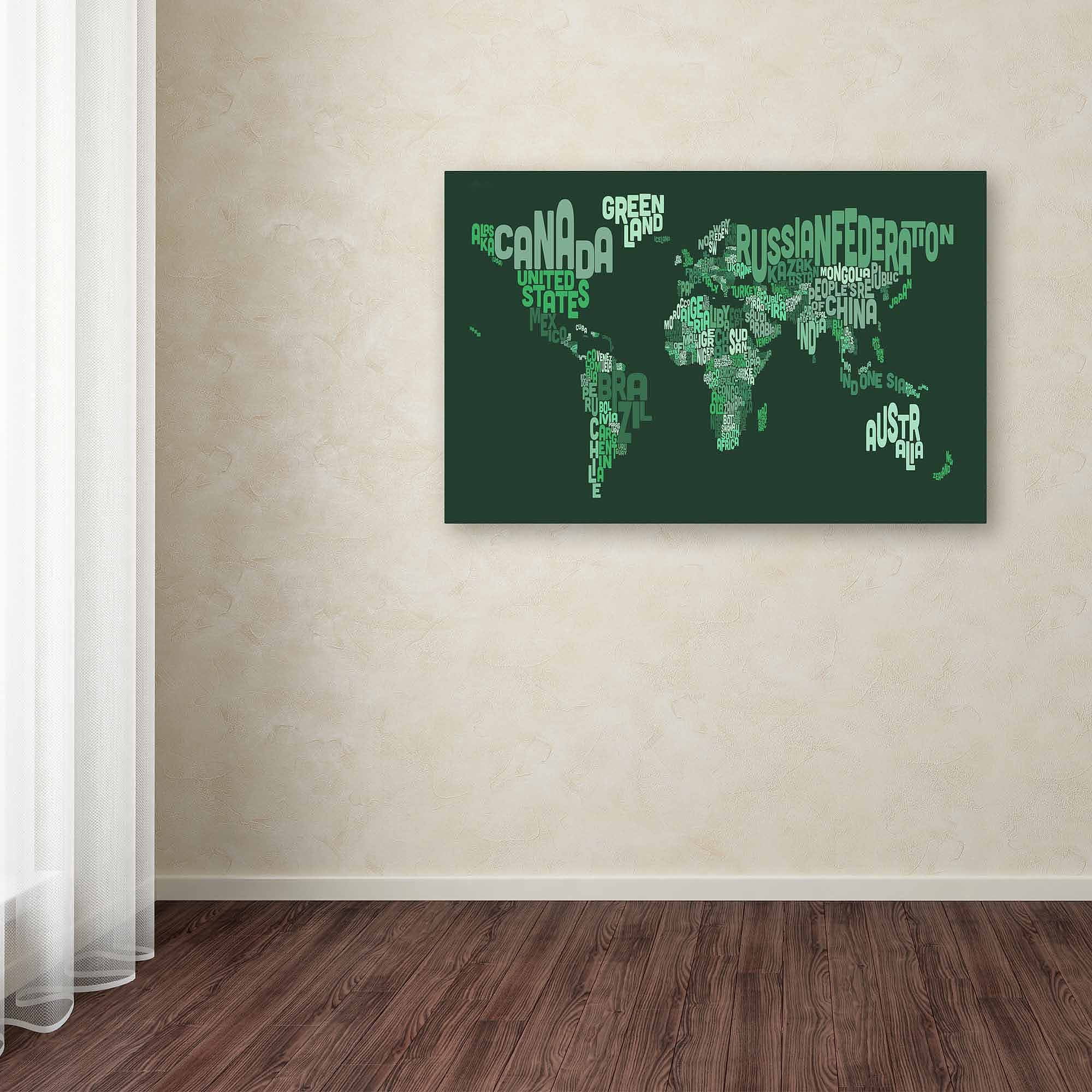 Trademark Fine Art "Text Map of the World" Canvas Art by Michael Tompsett