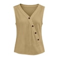 thumbnail image 4 of Craaazy Womens Sleeveless Tank Tops Plus Size Solid Color Loose V Neck Sleeveless Button Down Shirts, Unique Diagonal Buttons Sleeveless Tops for Daily Wear Outfits, 4 of 9