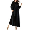 thumbnail image 2 of Women'S Velvet Maxi Dress Casual Solid Color High Waist Long Sleeve Fall Winter Flowy Gown Black L, 2 of 7