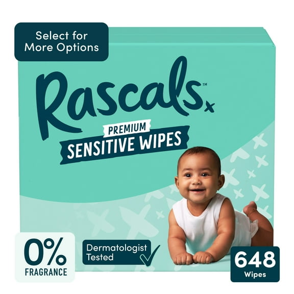 Rascals Premium Sensitive Alcohol Free Baby Wipes, 648 Count
