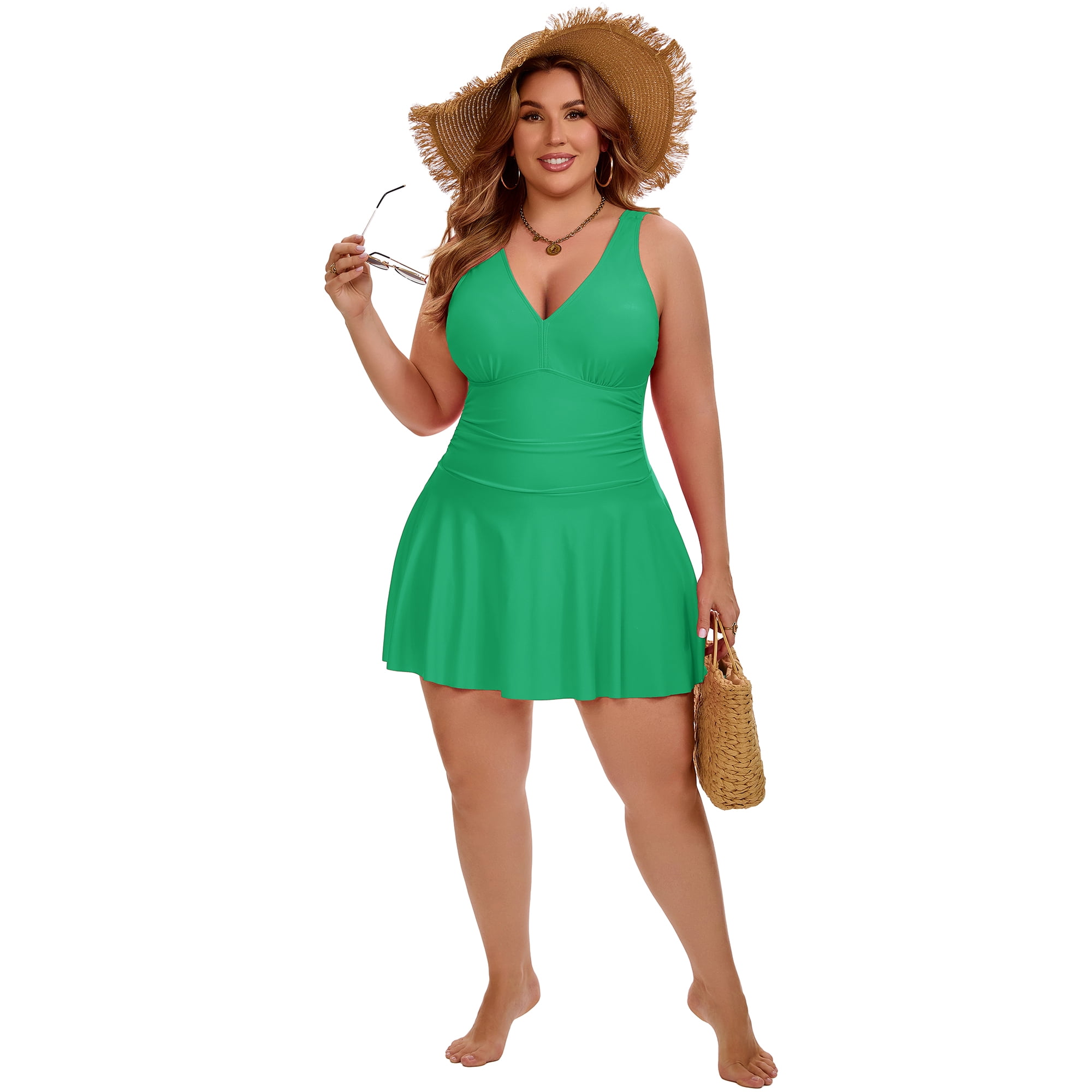 DARING DIVA Women's Plus Tummy Control Summer Beach Swimdress 4X Green
