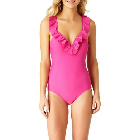 Women's Solid Ruffle One-Piece Swimsuit