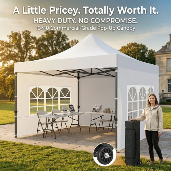 COBIZI 10x10FT Pop up Canopy Tent, Heavy Duty Waterproof Outdoor Party Gazebo with 4 Sidewalls, Instant Setup Windproof Shelter with Bag, White