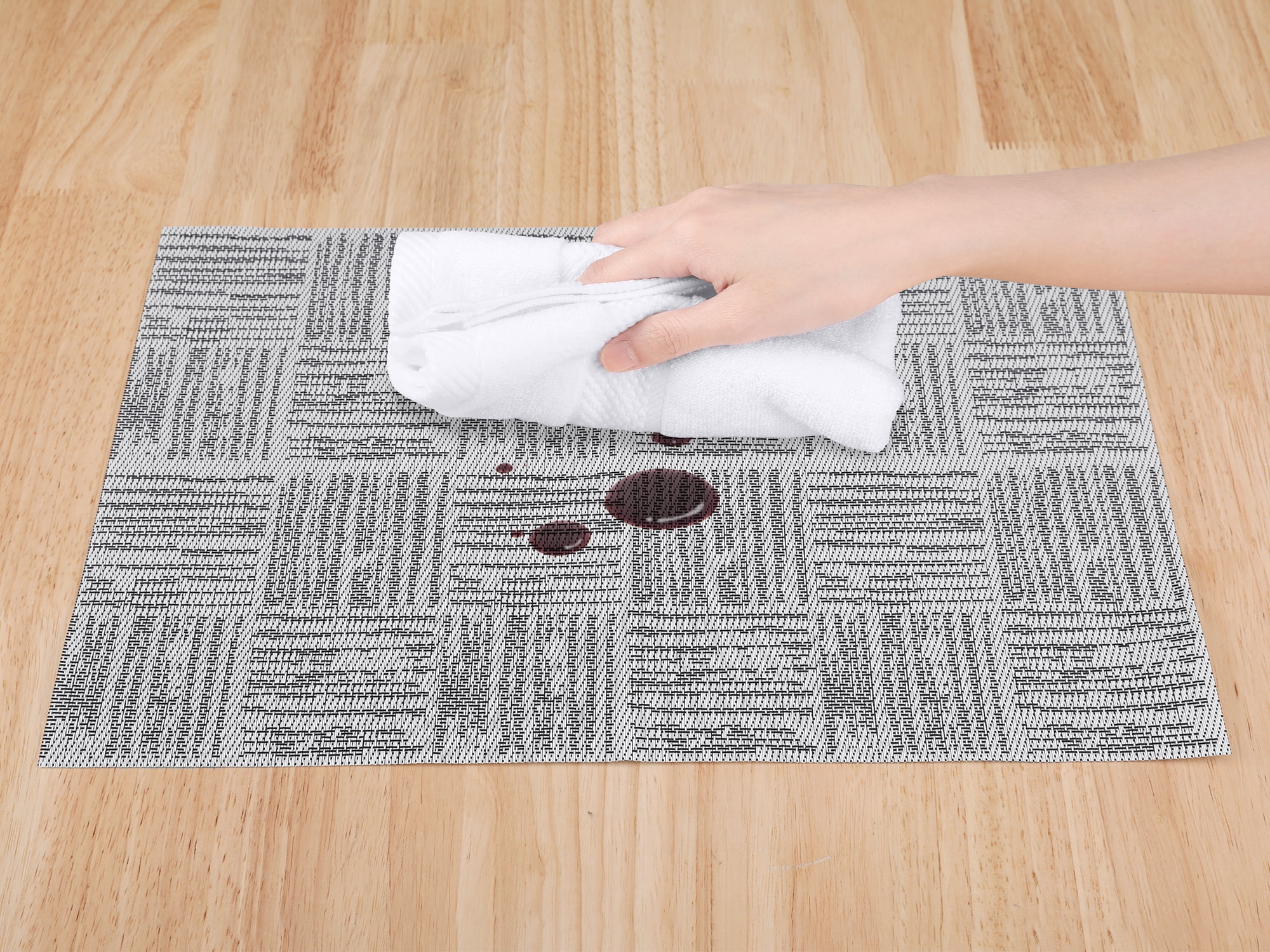 Unique Bargains Vinyl Placemats for Kitchen Dining Table Wipeable Mat Light Gray 18x12in