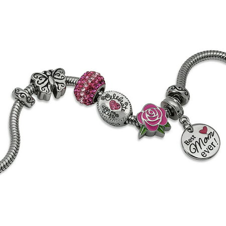 Connections from Hallmark Stainless Steel Limited Edition Best Mom Ever Charm Bracelet Set