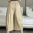thumbnail image 4 of Olyvenn Palazzo Pants for Women Culottes Stretch High Waisted Wide Leg Palazzo Pant Baggy Casual Flowy Y2k Trousers with Pocket Khaki 6, 4 of 4