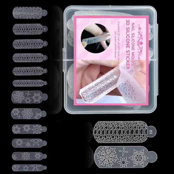 Reusable Silicone Nails Mold for 3D Christmas Snowflake leopards Print Nails Template Professional Beginner Friendly