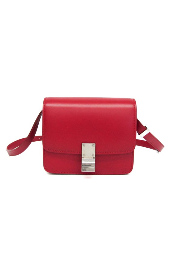 Pre-Owned Celine Classic Box Small Women's Leather Shoulder Bag Red Color